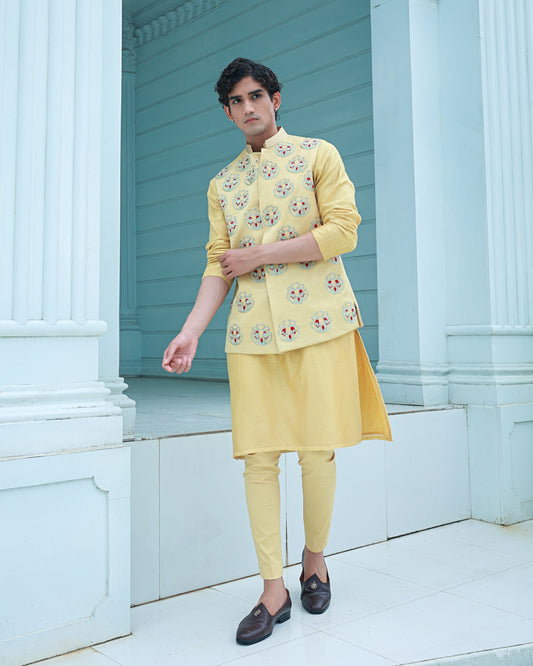 Yellow Nehru jacket set