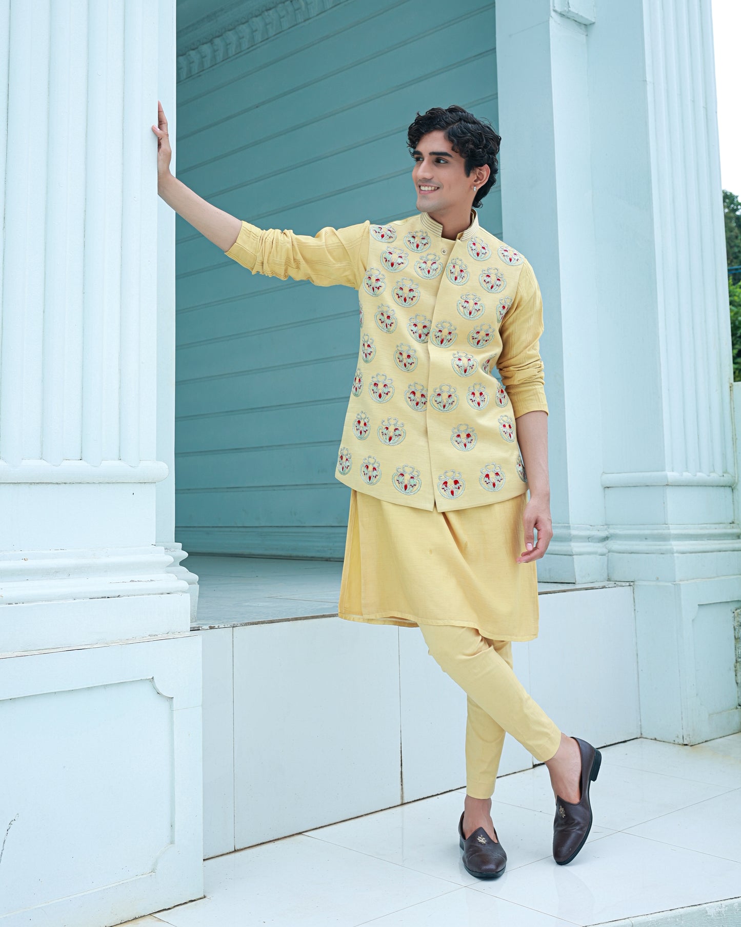 Yellow Nehru jacket set