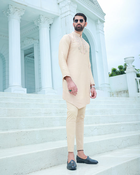 Yellow front open kurta set