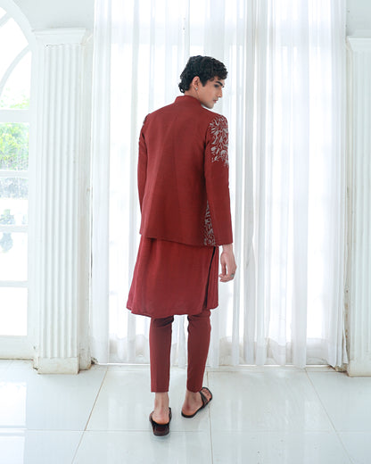 Maroon kurta set with jacket