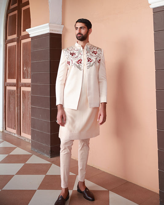 Peach Kurta set with jacket