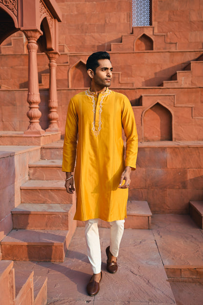 Yellow embroidered kurta set