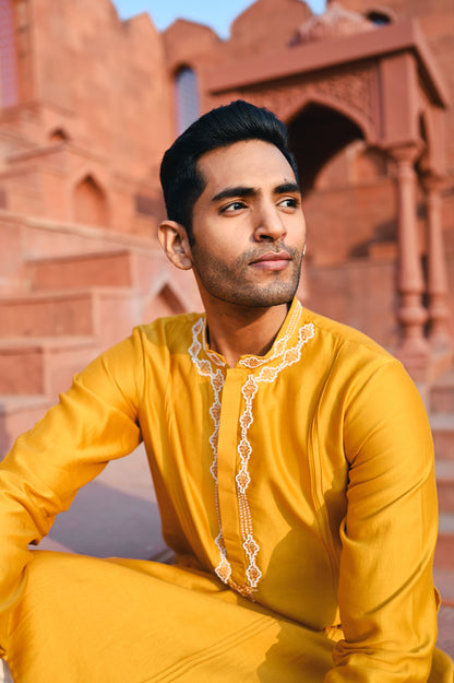 Yellow embroidered kurta set