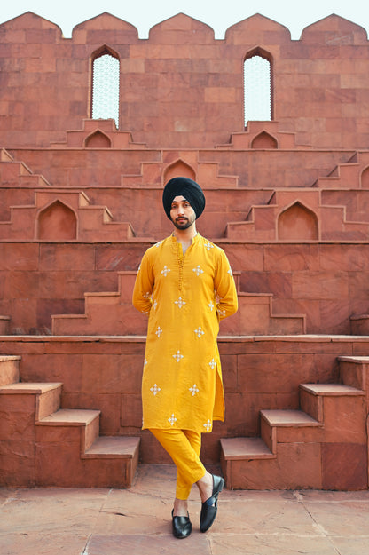 Yellow embroidered motifs kurta set