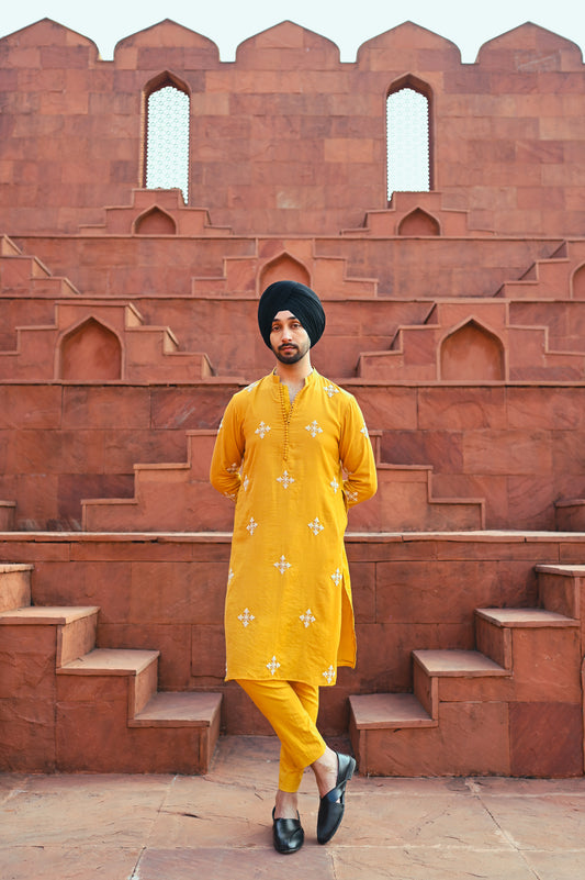 Yellow embroidered motifs kurta set