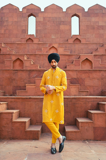 Yellow embroidered motifs kurta set