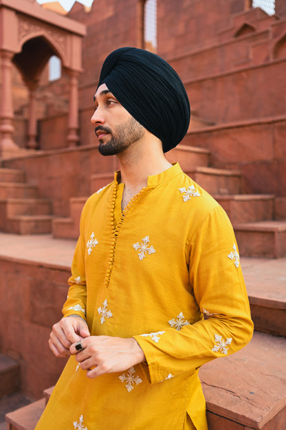 Yellow embroidered motifs kurta set