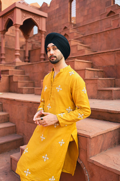 Yellow embroidered motifs kurta set