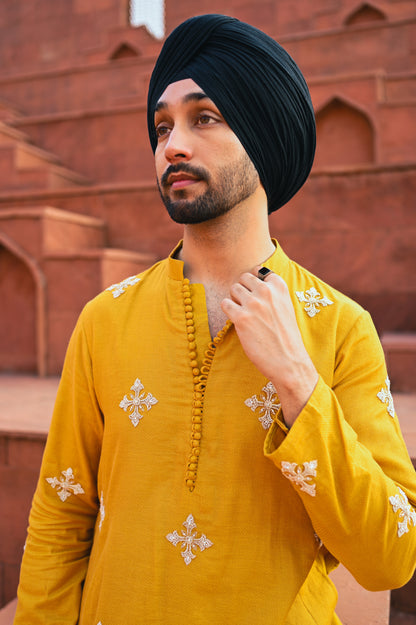 Yellow embroidered motifs kurta set