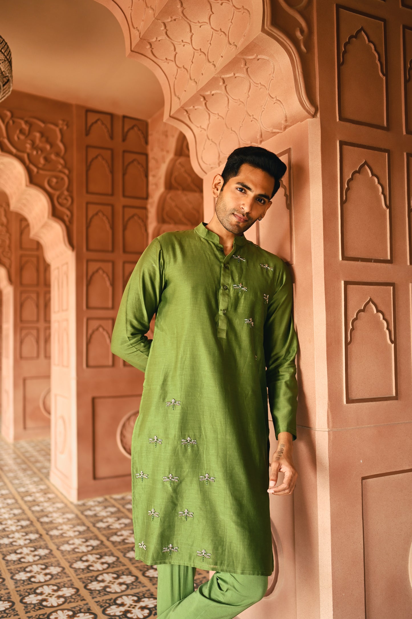 Green Housefly Kurta Set