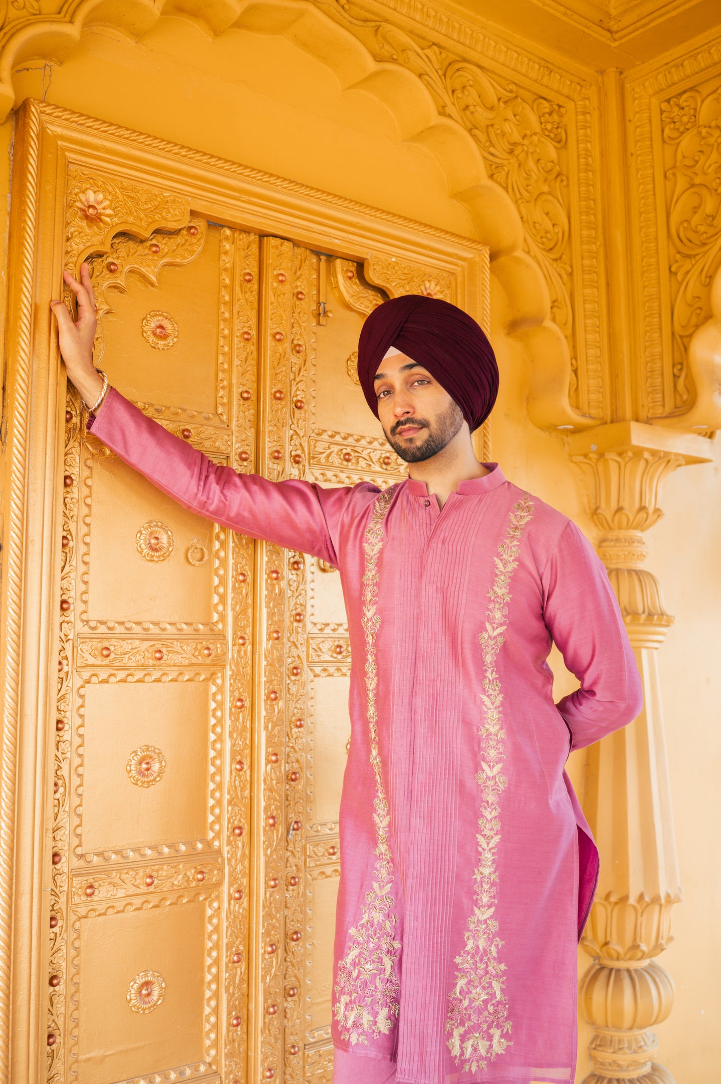 Pink front open kurta set