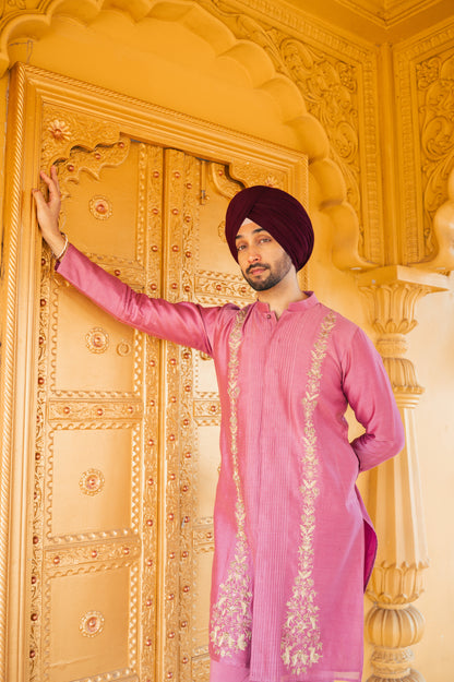 Pink front open kurta set