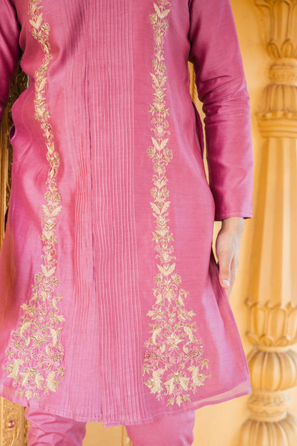 Pink front open kurta set