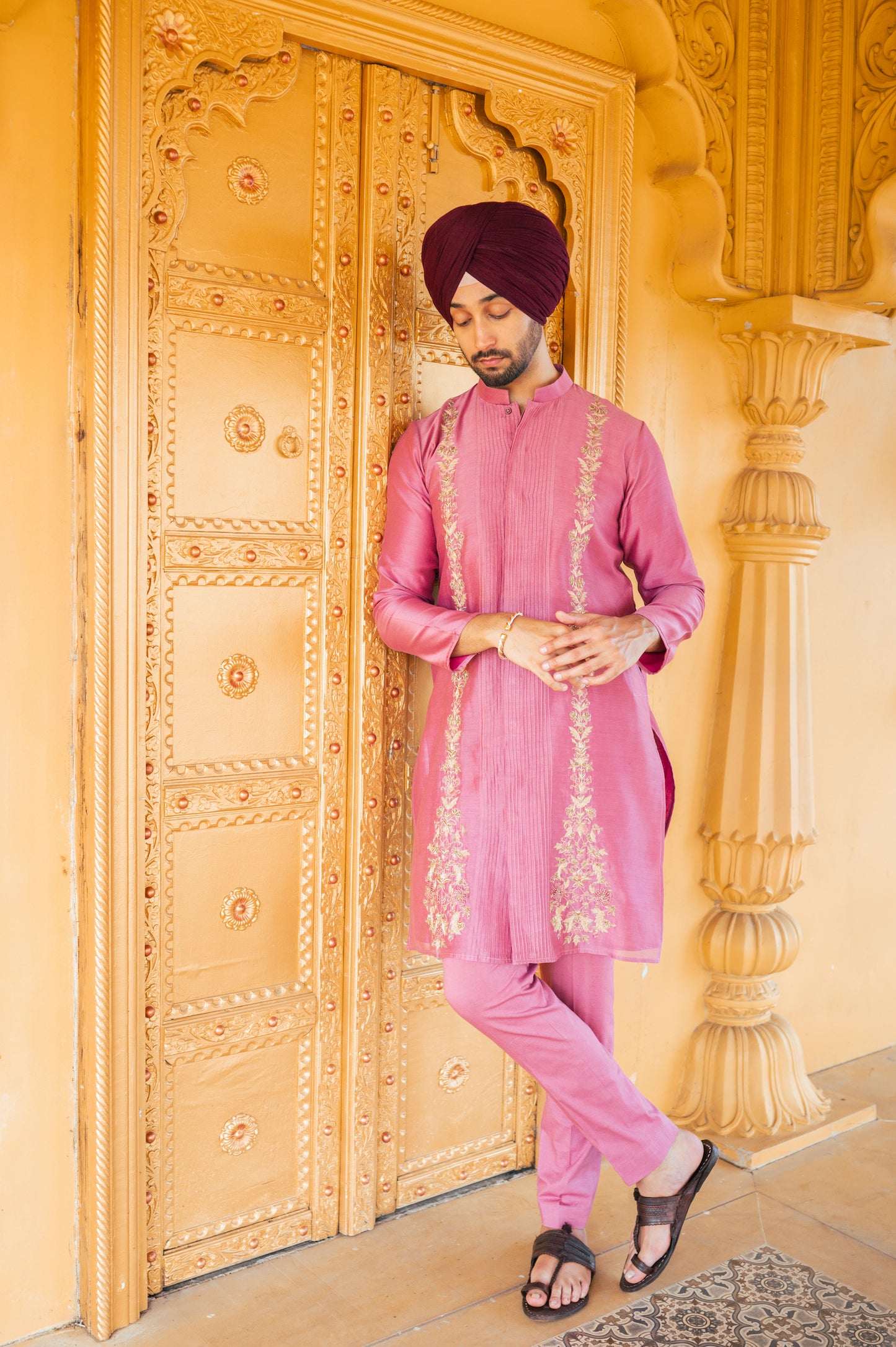 Pink front open kurta set