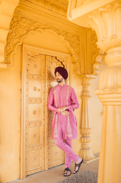 Pink front open kurta set