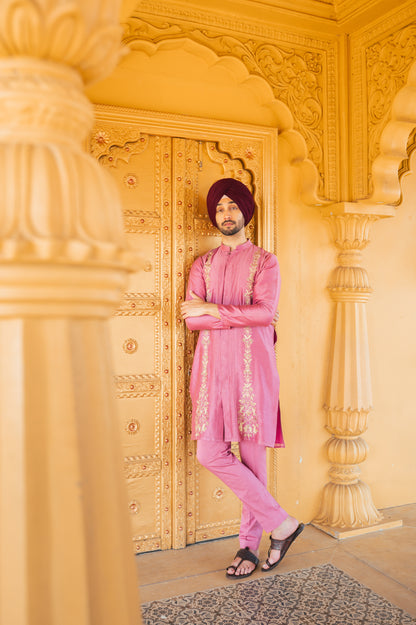 Pink front open kurta set