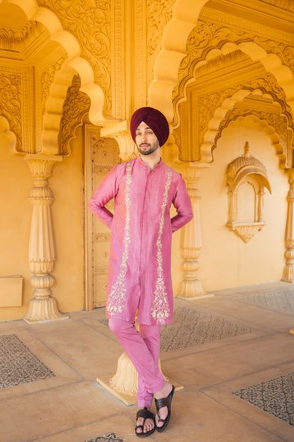 Pink front open kurta set