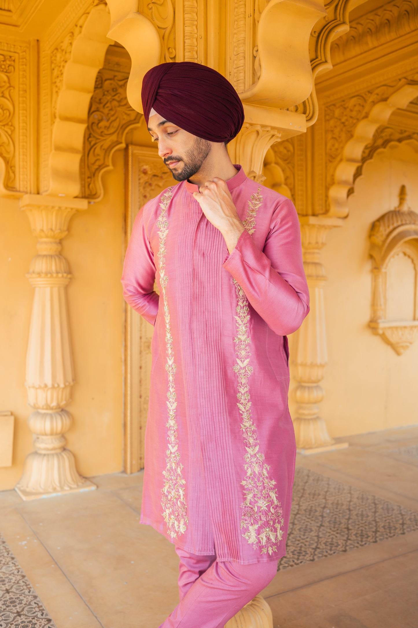 Pink front open kurta set