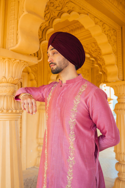 Pink front open kurta set