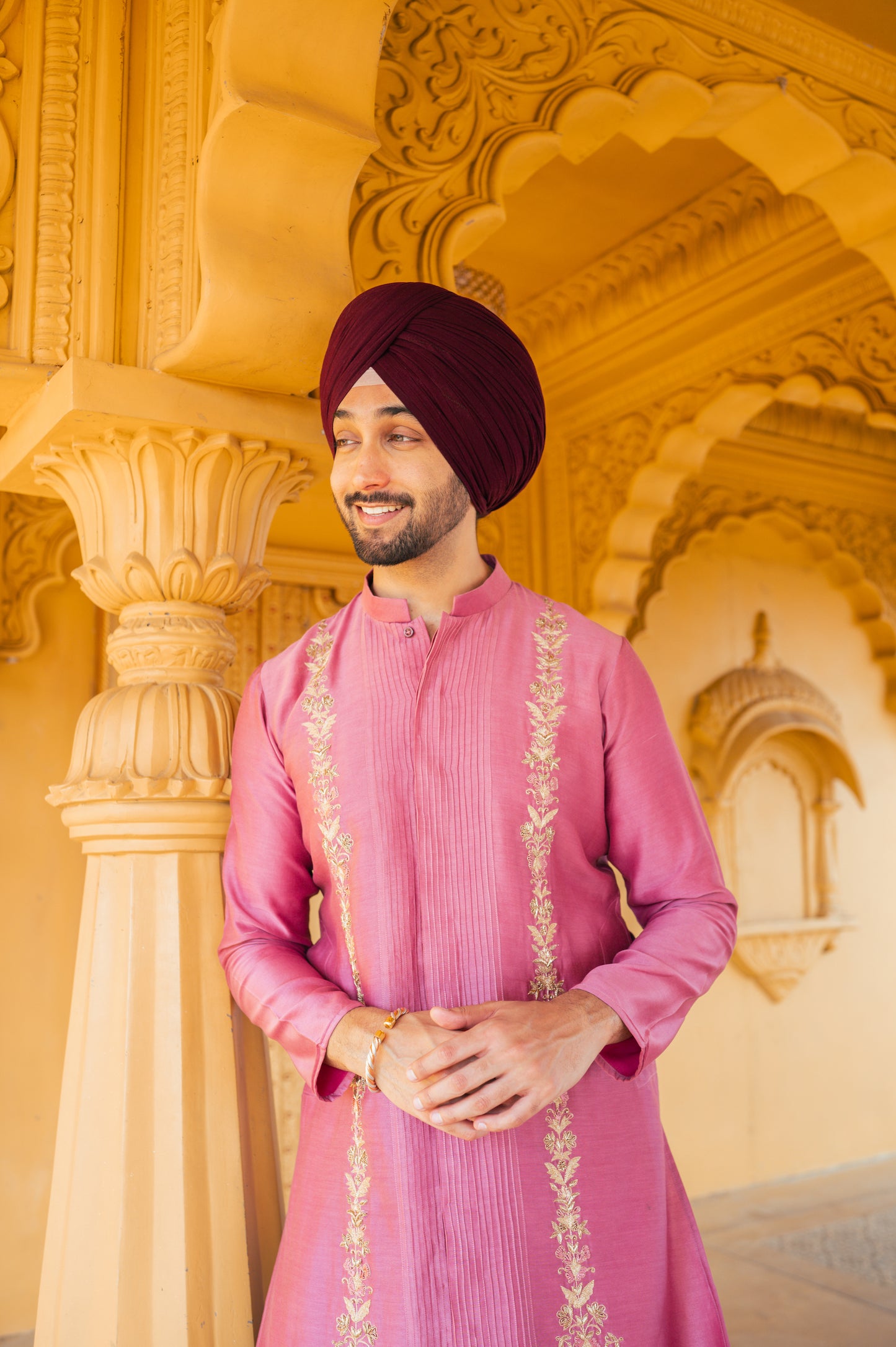 Pink front open kurta set