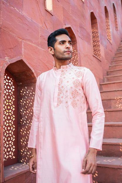 Pink one side embroidered kurta set