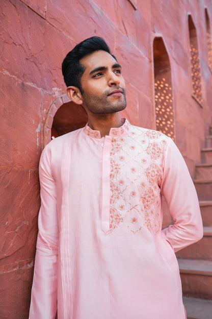 Pink one side embroidered kurta set