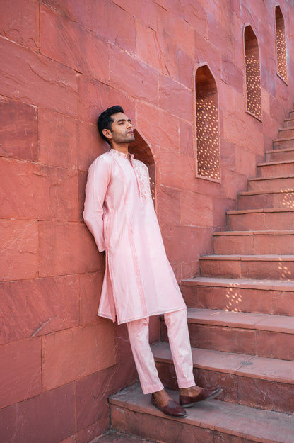 Pink one side embroidered kurta set