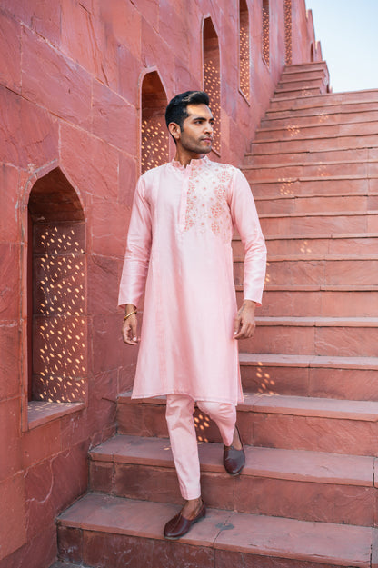 Pink one side embroidered kurta set