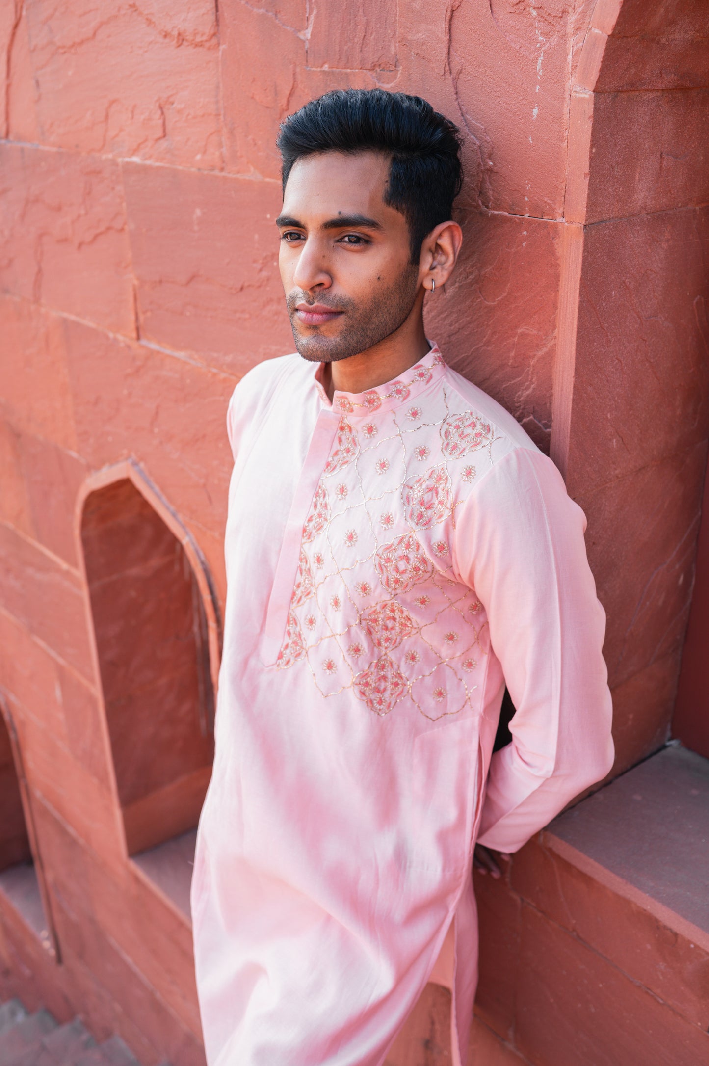 Pink one side embroidered kurta set