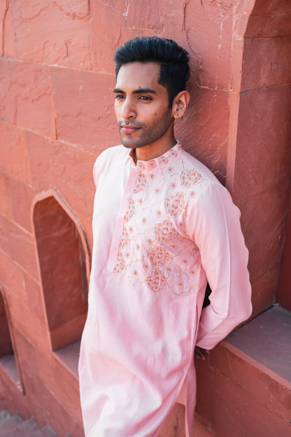 Pink one side embroidered kurta set