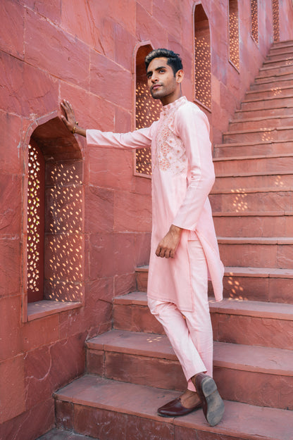 Pink one side embroidered kurta set