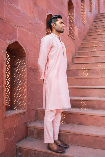 Pink one side embroidered kurta set