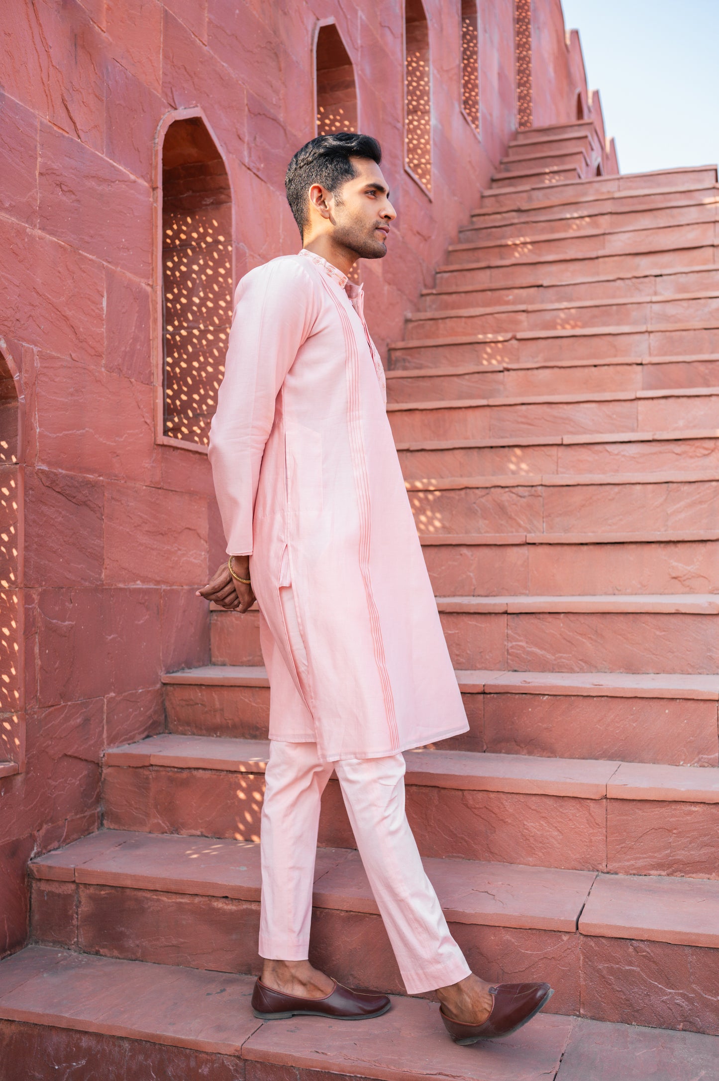 Pink one side embroidered kurta set