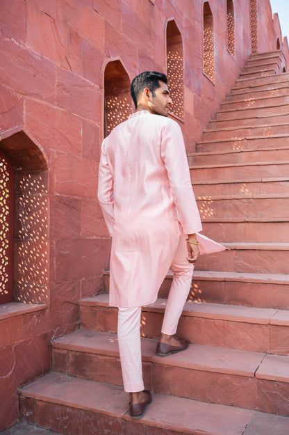 Pink one side embroidered kurta set