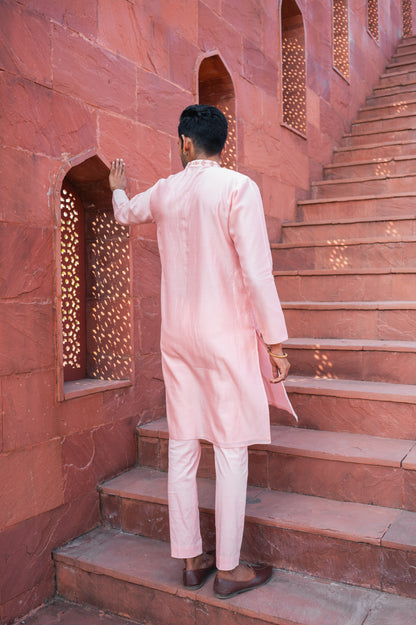 Pink one side embroidered kurta set