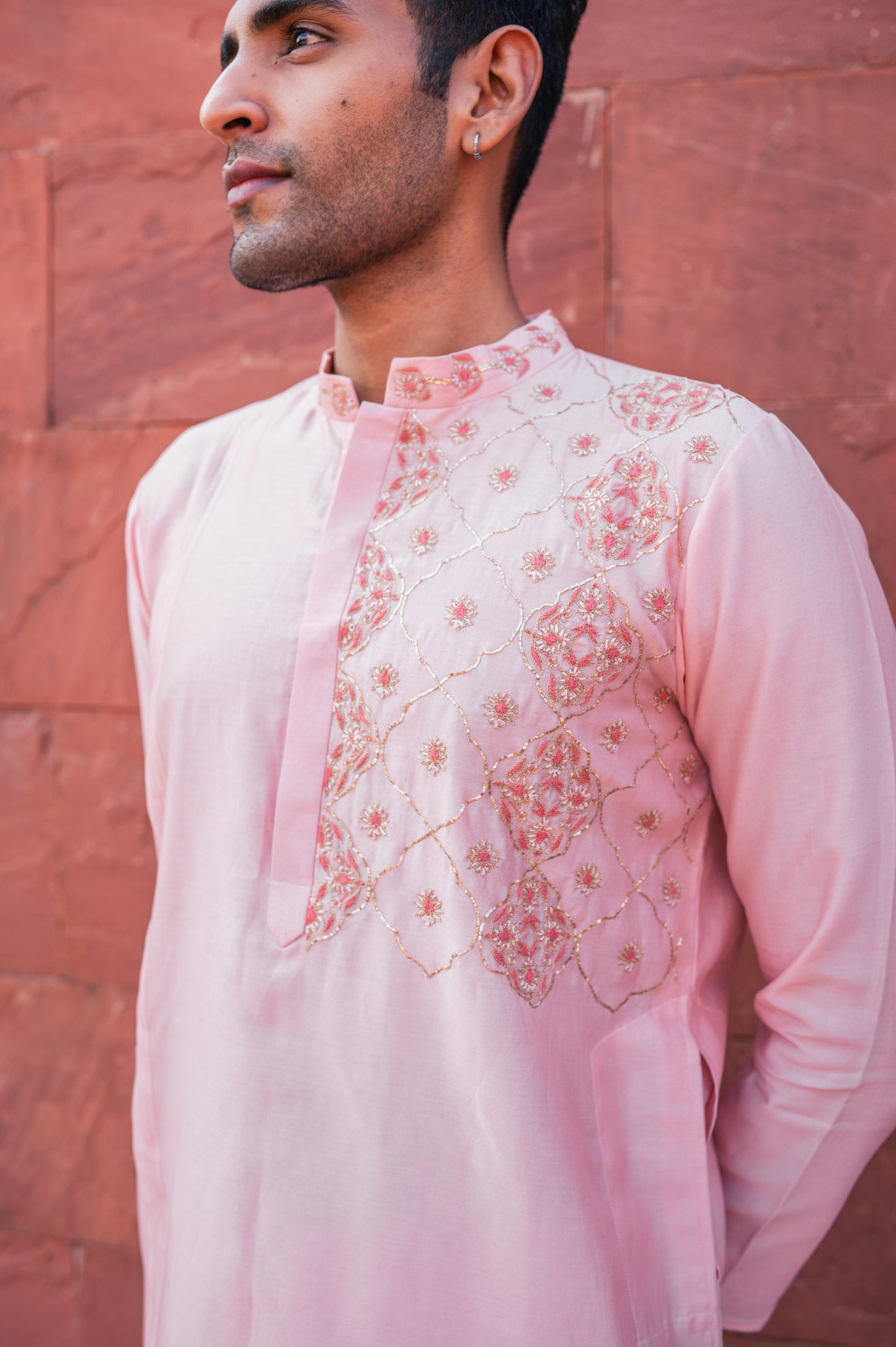 Pink one side embroidered kurta set