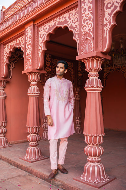 Pink thread embroidery kurta set