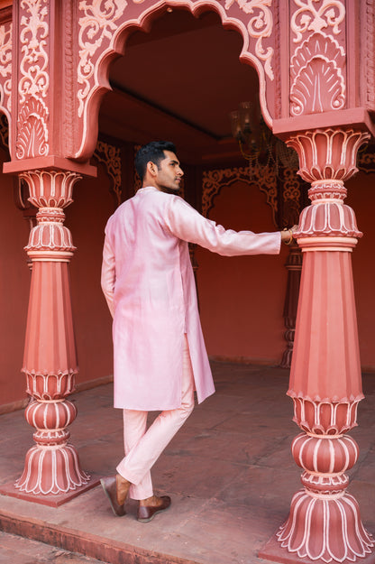 Pink thread embroidery kurta set