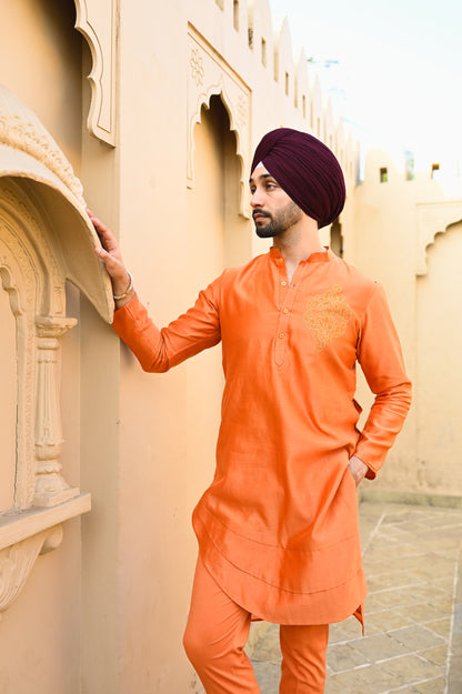 Orange asymmetrical kurta set