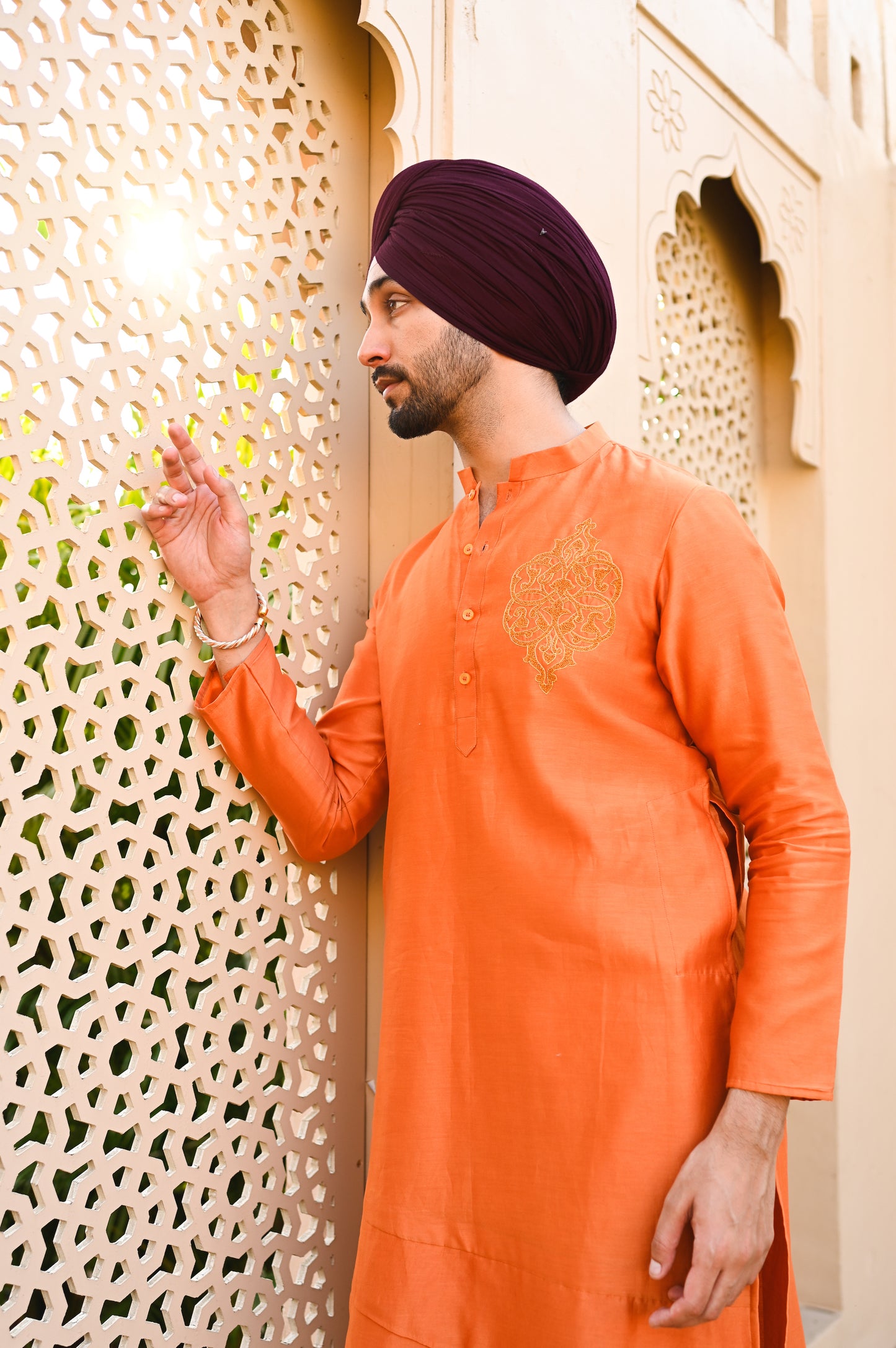 Orange asymmetrical kurta set