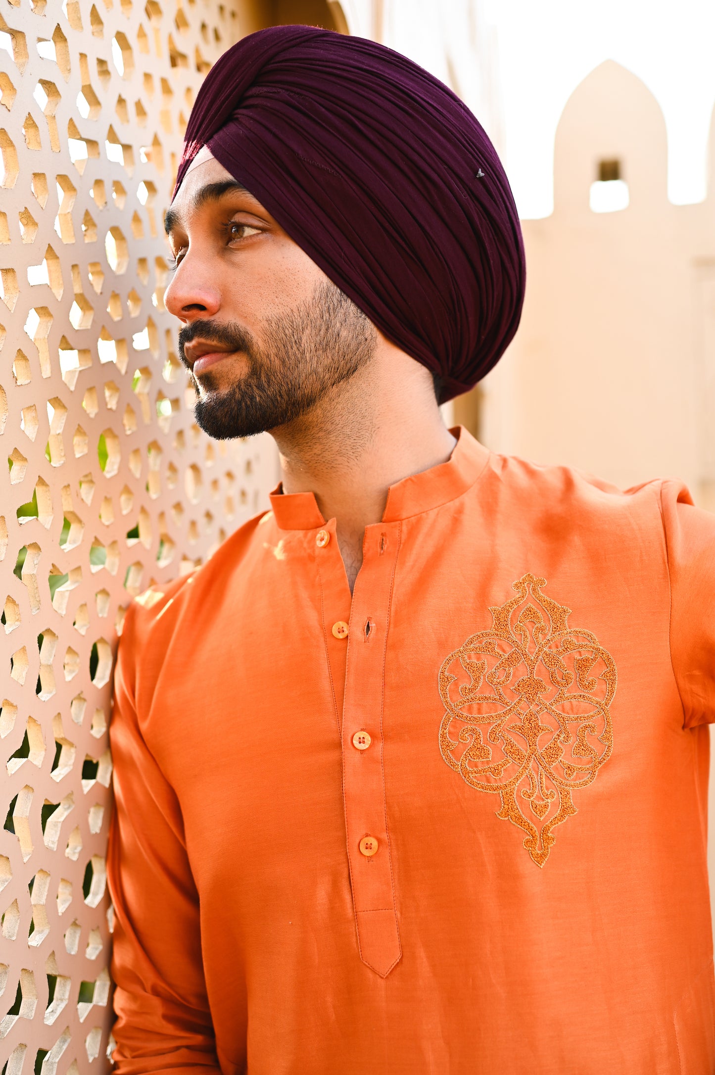 Orange asymmetrical kurta set