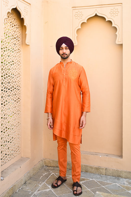 Orange asymmetrical kurta set