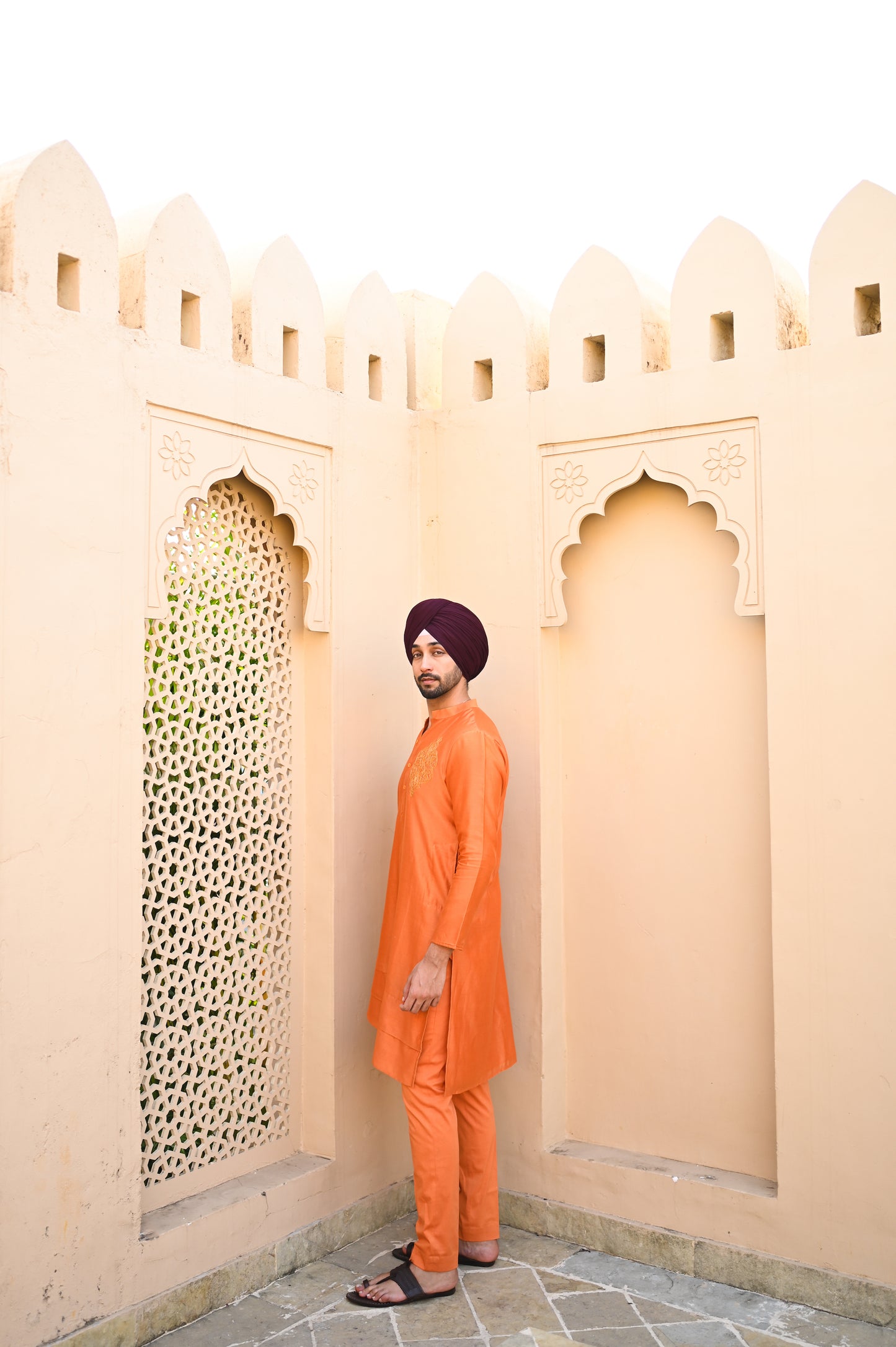 Orange asymmetrical kurta set