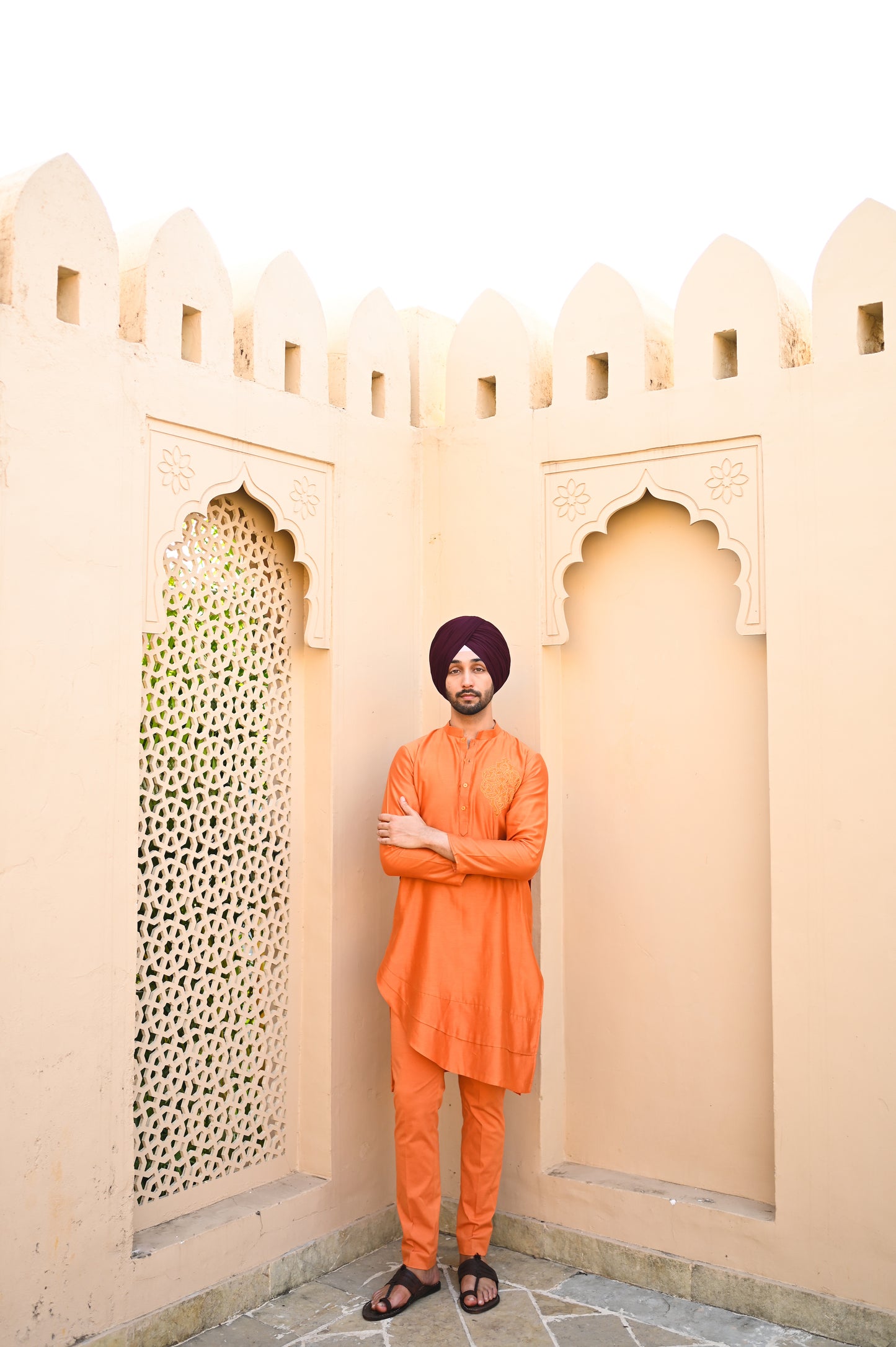 Orange asymmetrical kurta set