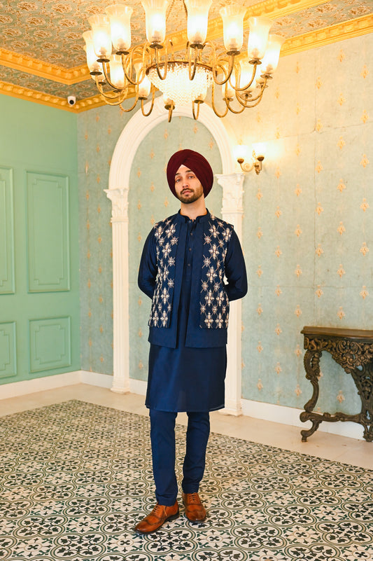 Navy embroidered bandi with kurta and bottom