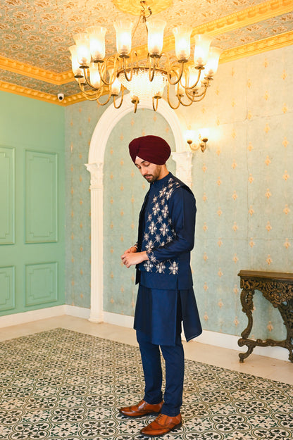 Navy embroidered bandi with kurta and bottom